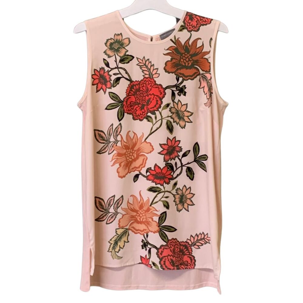 Vince Camuto Floral Print Blush Pink Sleeveless Top for Women Size XS